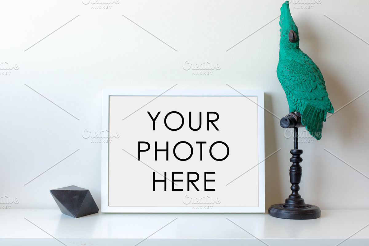 White Frame With Black Gem & Parrot in Print Mockups - product preview 8
