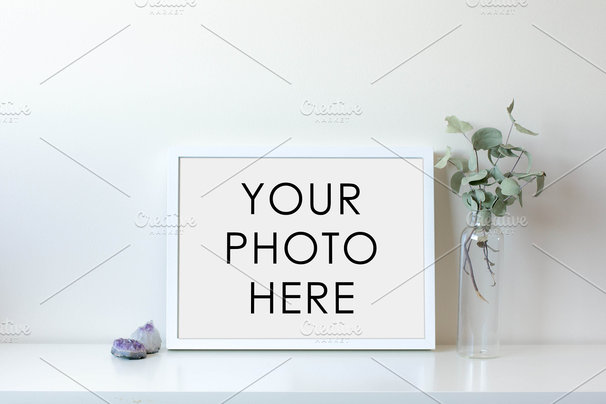 White Frame With Gem & Bottle Plant in Print Mockups - product preview 8