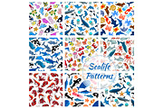 Sealife seamless vector pattern of cartoon fish