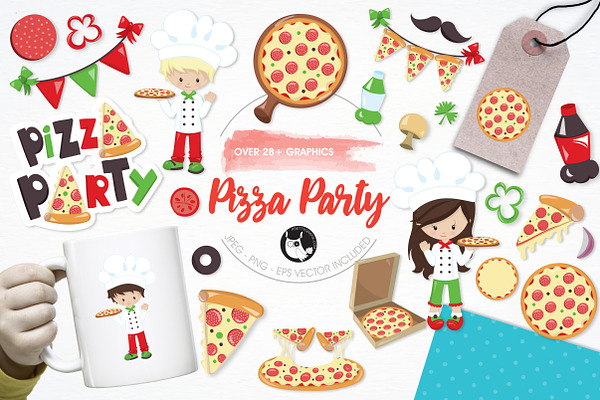 Pizza party illustration pack