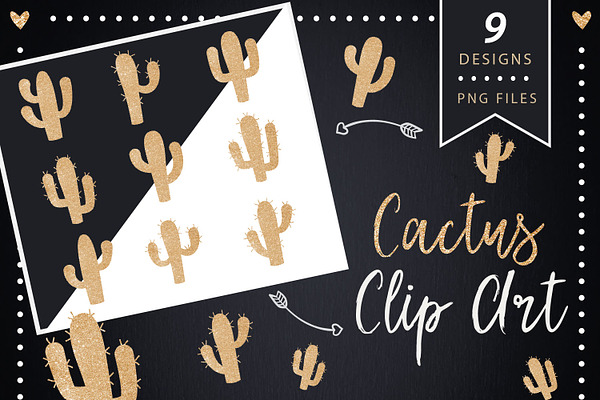 Cactus Gold Glitter Clip art