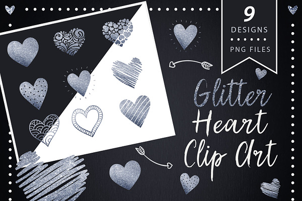 Silver Glitter Heart Clip Art