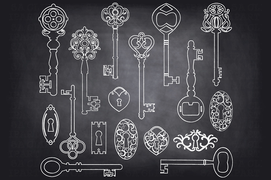 Chalkboard Keys Silhouette ClipArt in Illustrations - product preview 8