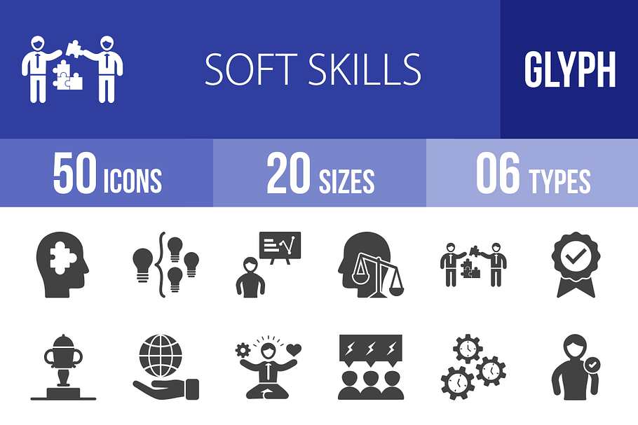 50 Soft Skills Glyph Icons