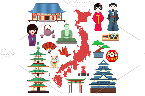 Vector Japan culture icons.
