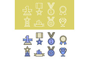 Medal and winner icon set. 