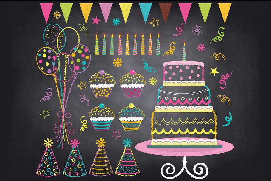 Chalkboard Birthday Party Clip Art in Illustrations - product preview 8