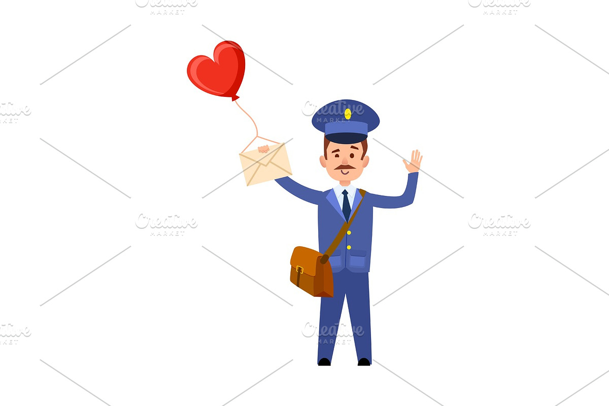 Valentine Post and Mailman with Heart Balloon in Illustrations - product preview 8