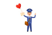 Valentine Post and Mailman with Heart Balloon