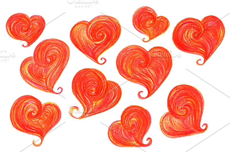 Watercolor red doodle hearts symbol in Illustrations - product preview 8