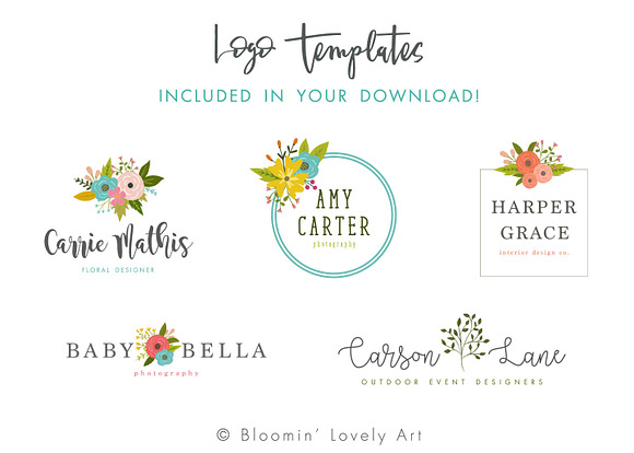 Flower Clip Art Bundle Logo Template in Illustrations - product preview 1