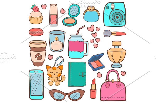 Cute hipster stickers patch vector illustration.