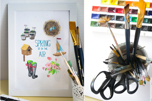 Lovely spring watercolor objects.  in Objects - product preview 5