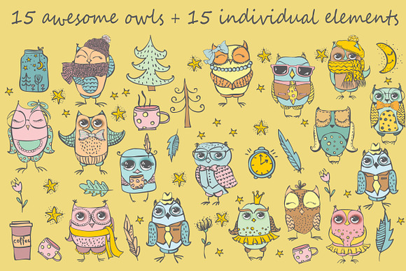 Cute OWLS bundle in Illustrations - product preview 1