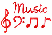 Red notes music symbol set