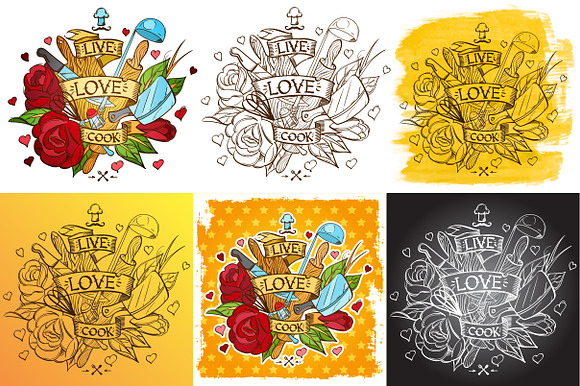 Set: Live, Love, Cook in Illustrations - product preview 1