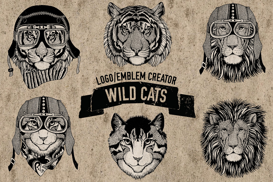 Wild cats. Animal for logo, emblem.
