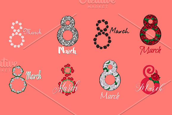 8 March Greeting Card Elements in Objects - product preview 3