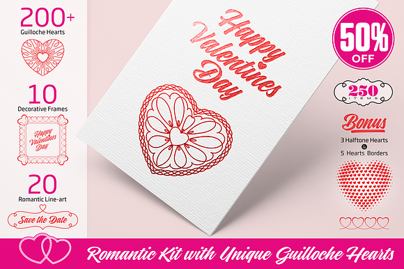 Romantic Kit with Guilloche Hearts in Illustrations - product preview 5
