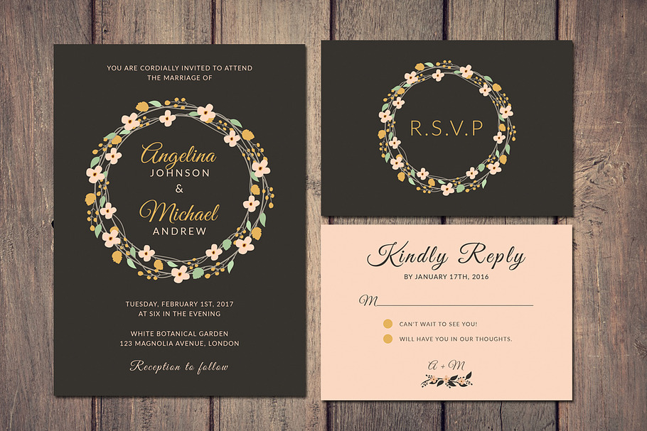 Wreath Wedding Invitation + RSVP in Wedding Templates - product preview 8