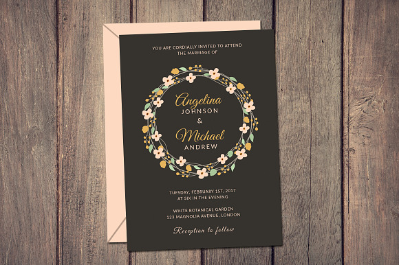 Wreath Wedding Invitation + RSVP in Wedding Templates - product preview 1