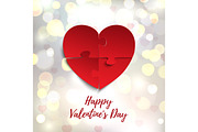 Happy Valentines Day, greeting card template. Jigsaw puzzle pieces.