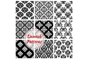 Floral Damask pattern set, flowery vector ornament