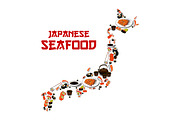 Japan map japanese seafood sushi fish food sashimi