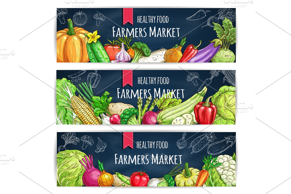 Vegetable banner with veggies sketch on blackboard in Illustrations - product preview 8