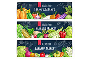 Vegetable banner with veggies sketch on blackboard