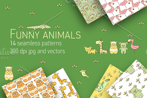 Funny animals seamless patterns