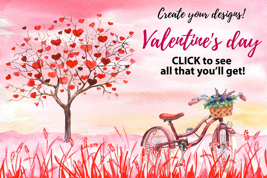 Valentine day Watercolor templates