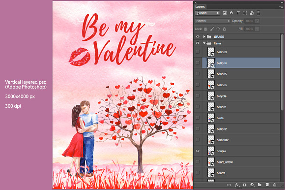 Valentine day Watercolor templates in Wedding Templates - product preview 4