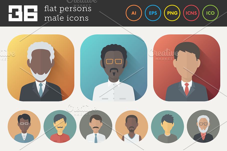 Flat Icons Set of Male Persons in Face Icons - product preview 8
