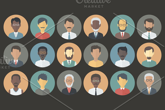 Flat Icons Set of Male Persons in Face Icons - product preview 1
