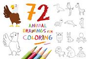72x Animal Drawings for Coloring
