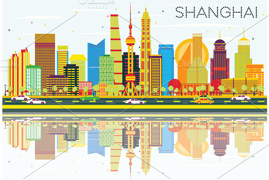 Abstract Shanghai Skyline in Illustrations - product preview 8