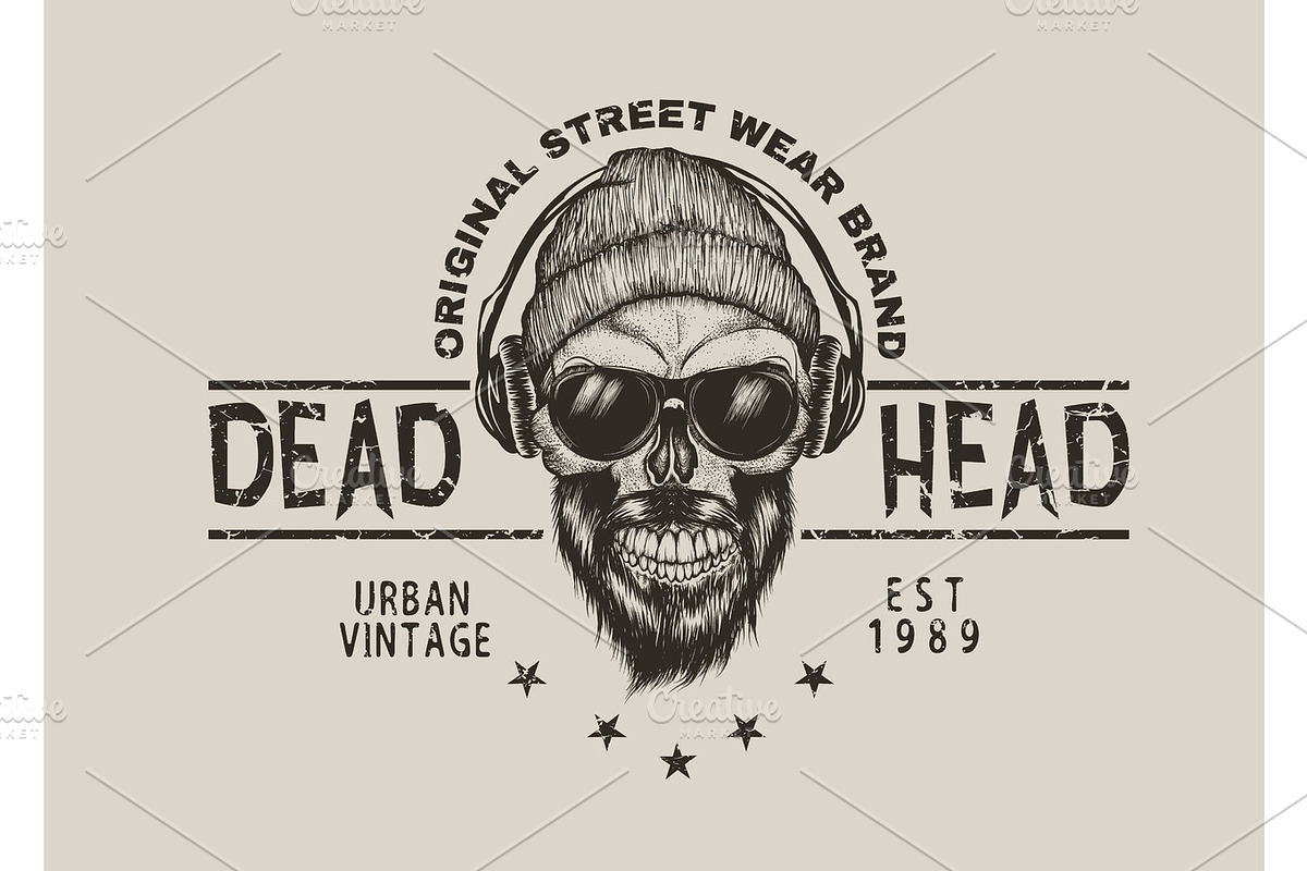 Bearded skull in sunglasses listening to music in Illustrations - product preview 8