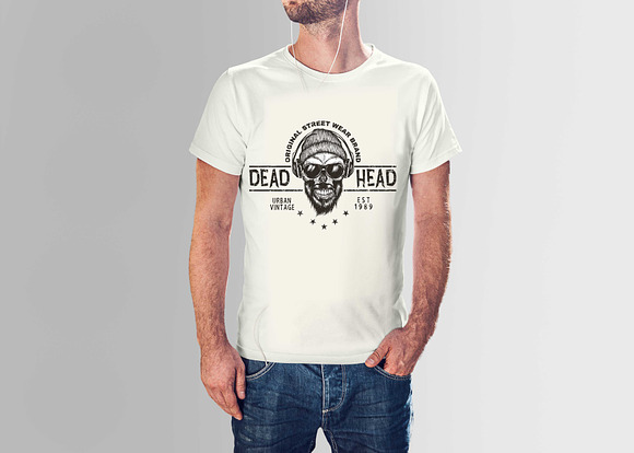 Bearded skull in sunglasses listening to music in Illustrations - product preview 1