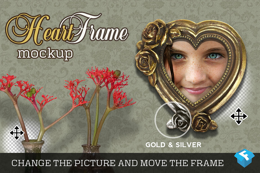 Gold & Silver Heart Frame Mockup