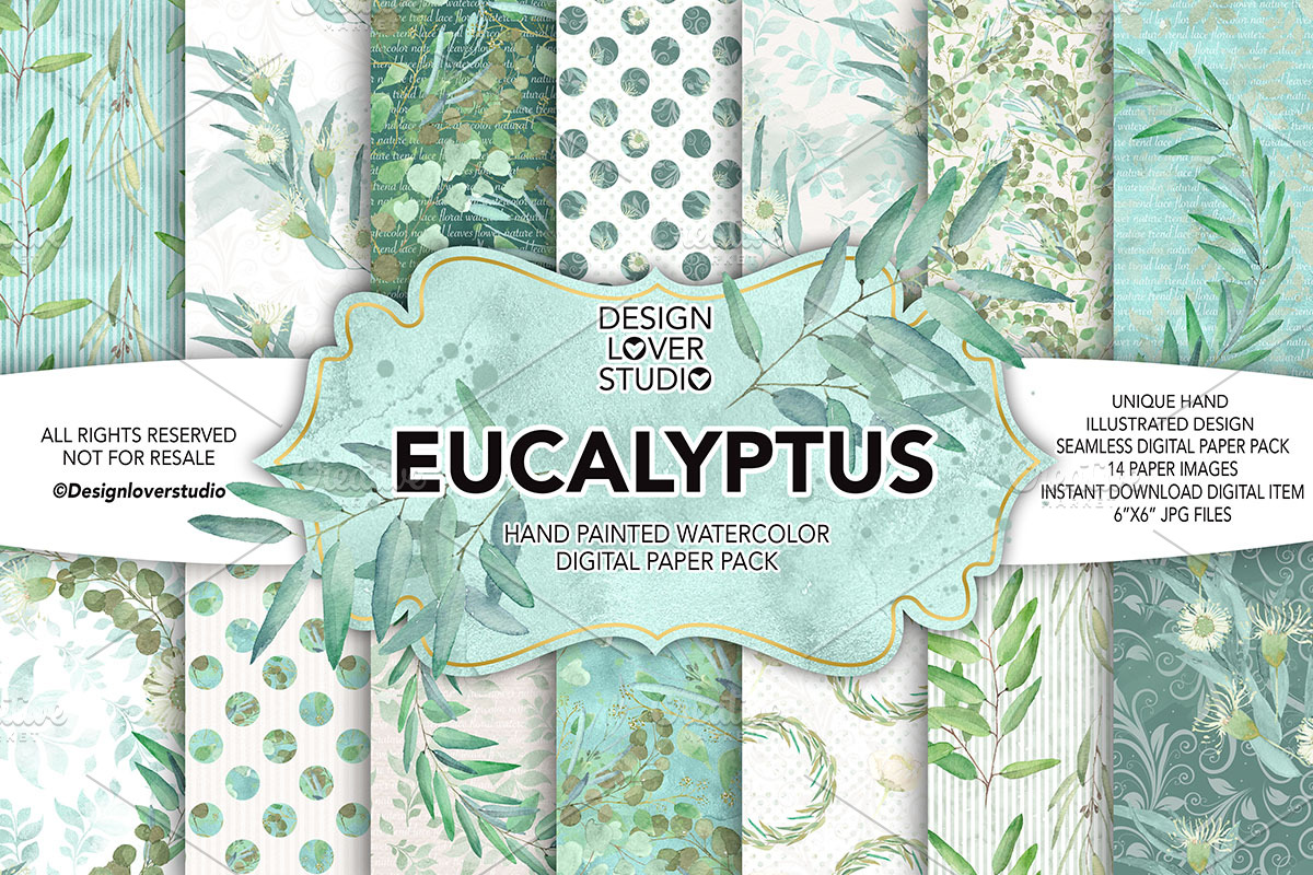 Watercolor Eucalyptus leaves DP pack in Patterns - product preview 8