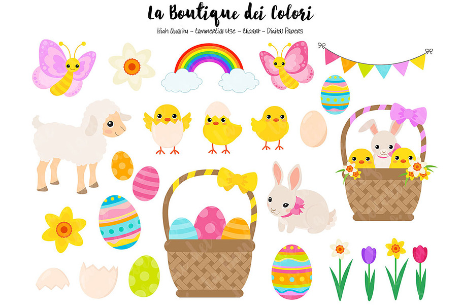 Cute Easter Clip art in Illustrations - product preview 8
