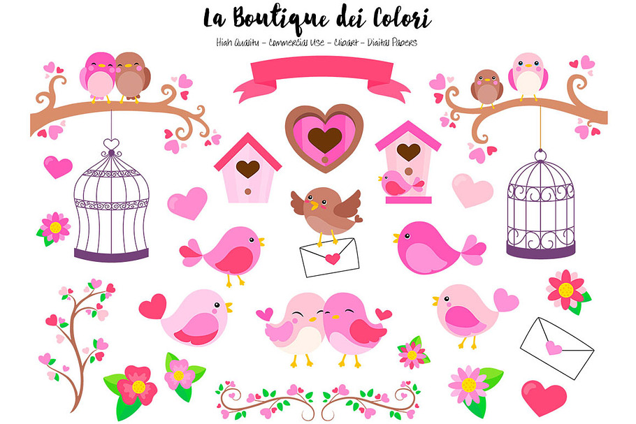 Pink Valentine's Day Birds Clip art