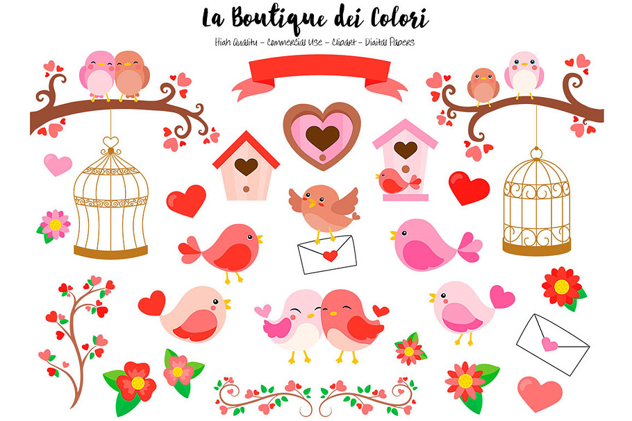 Red Valentine's Day Birds Clip art