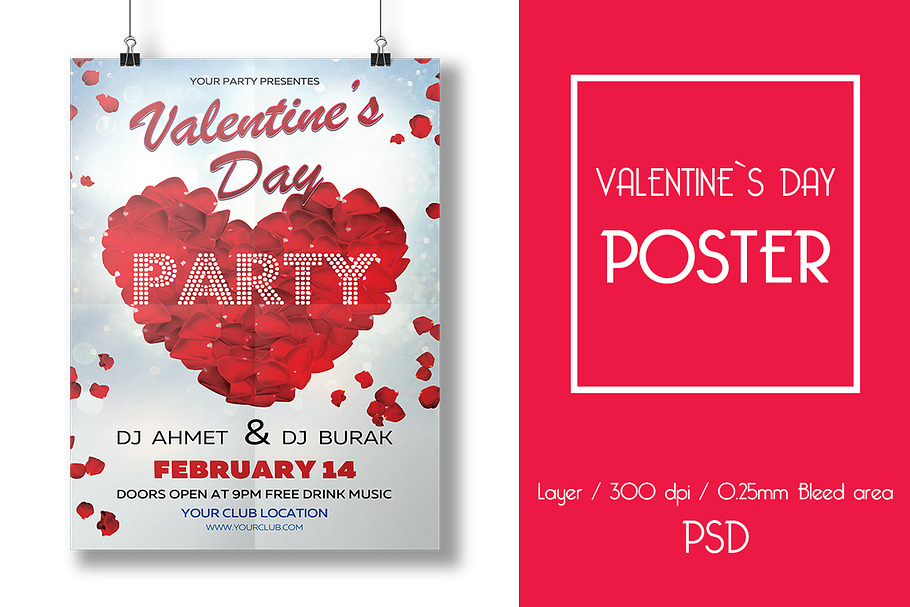 Valentine`s Day DJ Party Poster