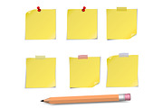 Adhesive Notes with pin and pencil