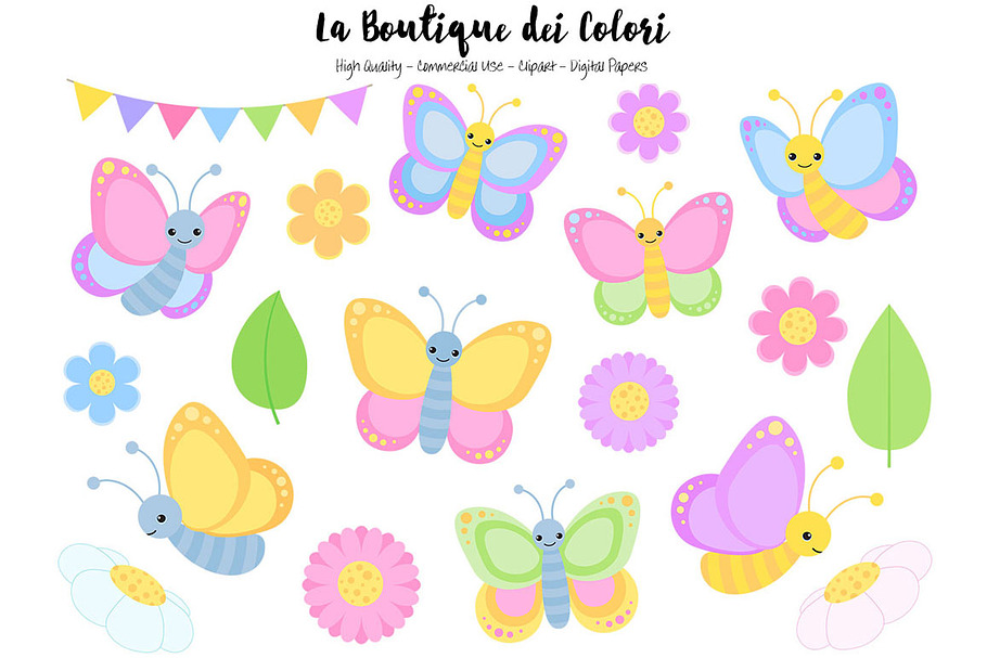 Pastel Butterfly Clipart in Illustrations - product preview 8