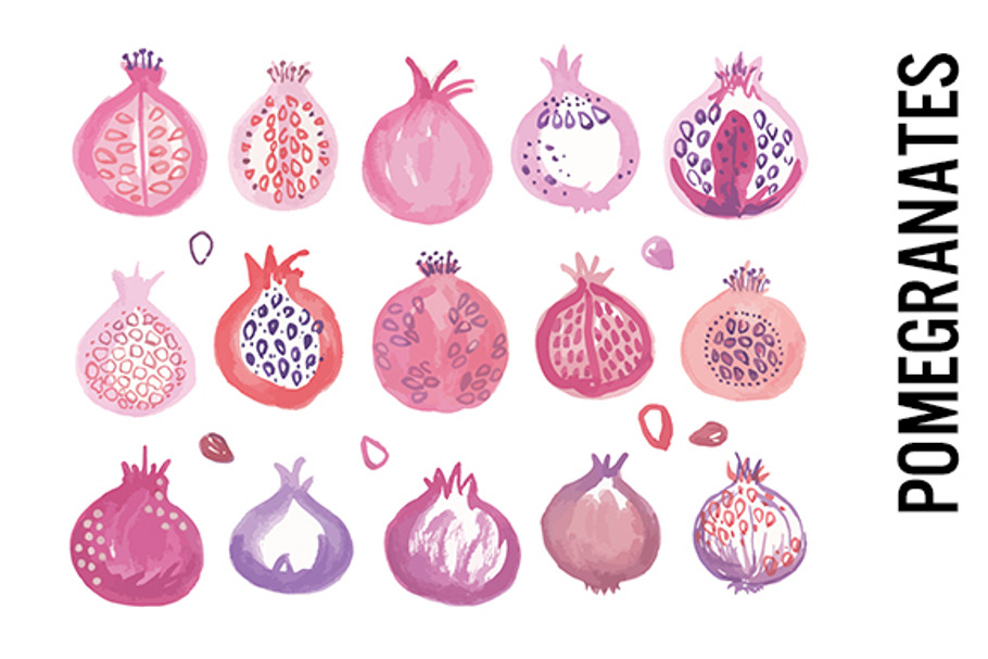 Watercolor Pomegranate Fruit Clipart