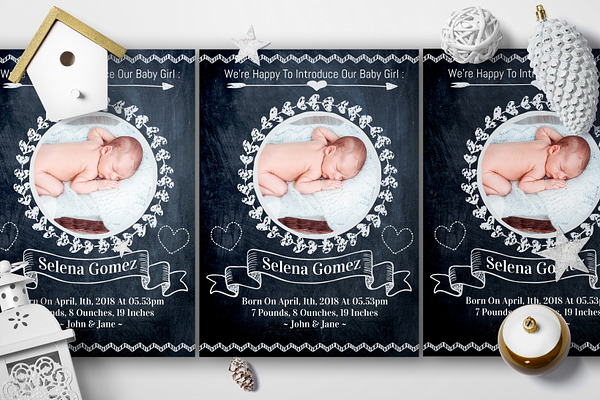 Chalk Styles Baby Birth Cards