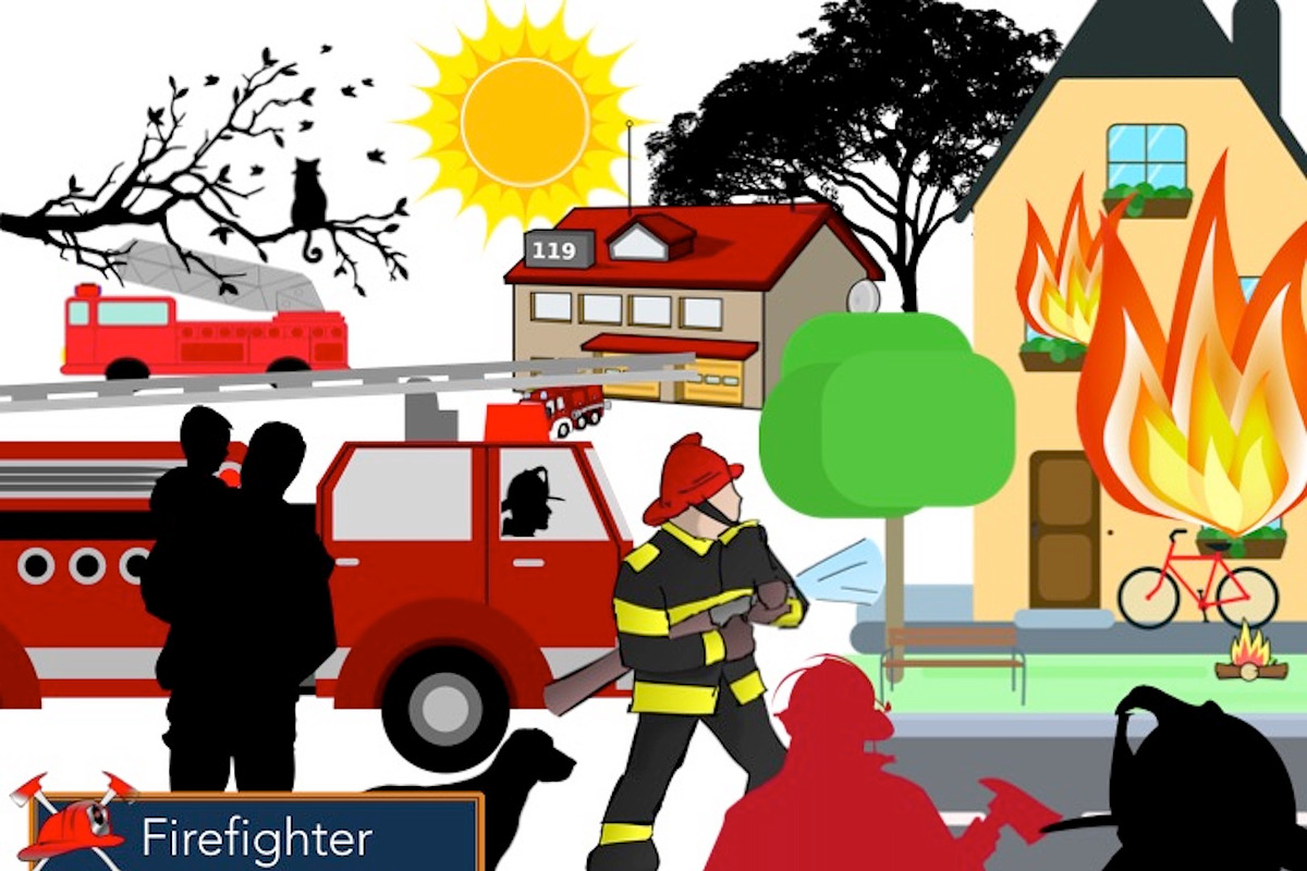 Firefighter Scene Design Elements in Illustrations - product preview 8